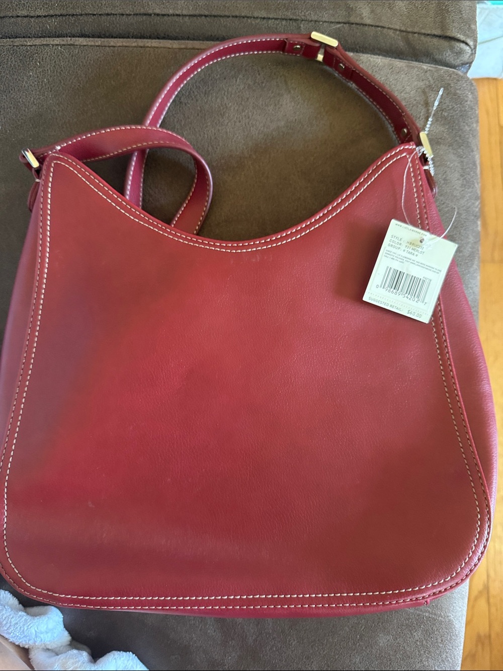 Liz Claiborne Red Leather Shoulder Bag with White Stitching
